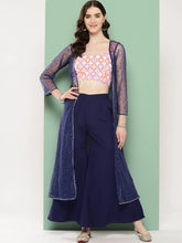 Women's Multicoloured Printed Crop & Sharara Set Co-Ords with Shrug-AHBLSHJK-COMBO-762-ICH